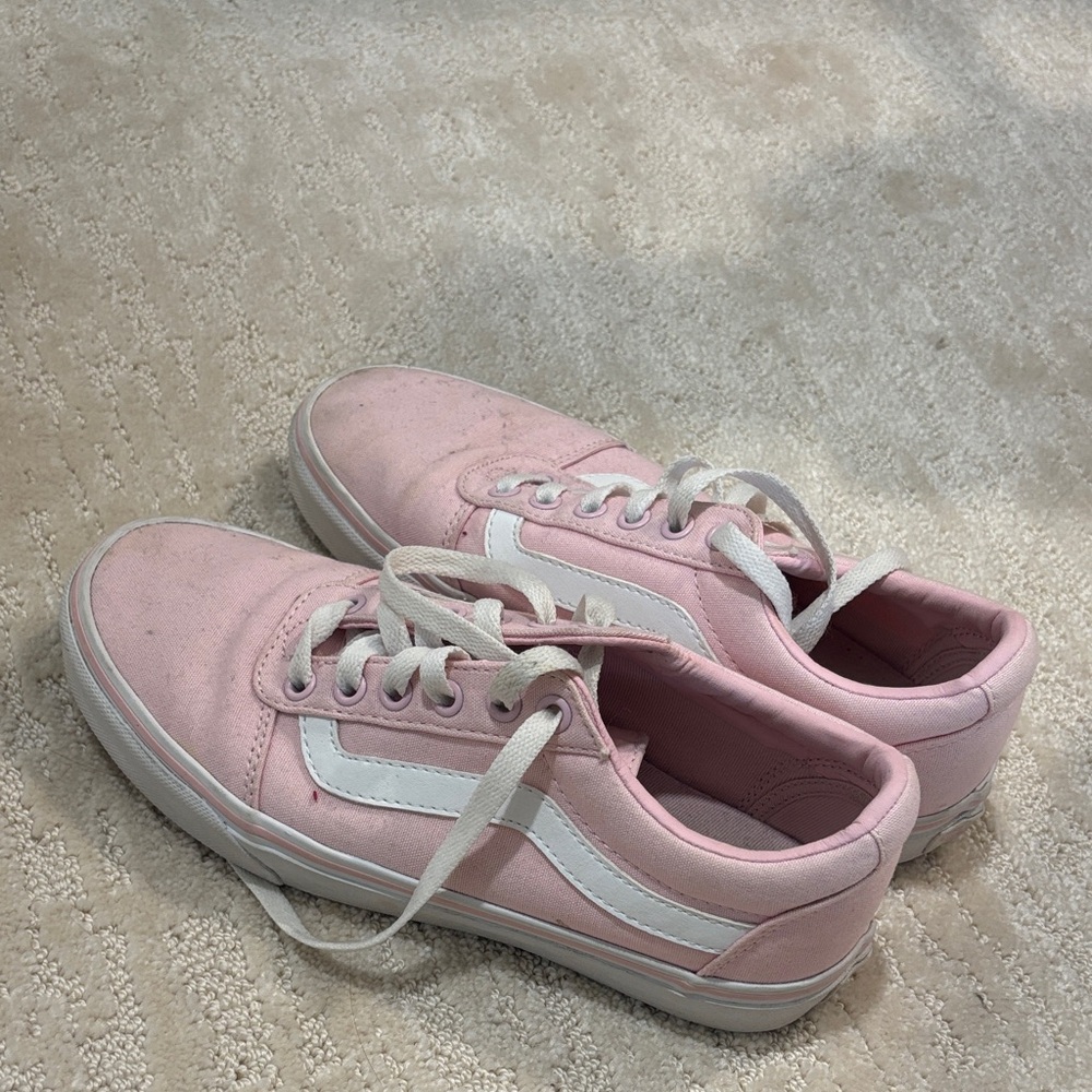 Vans Women's Light Pink and White Sneakers
